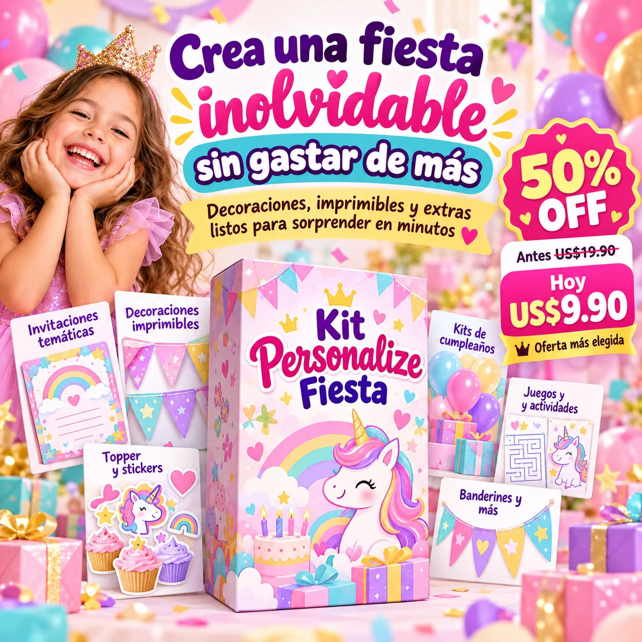 Kit Personalize Fiesta, con mockup, imprimibles, bonos y oferta